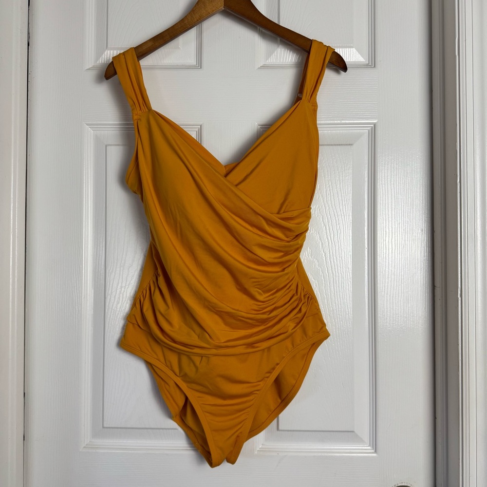 Jantzen Surplice One Piece Swimsuit in Marigold Yellow Size 14 - Picture 2 of 6